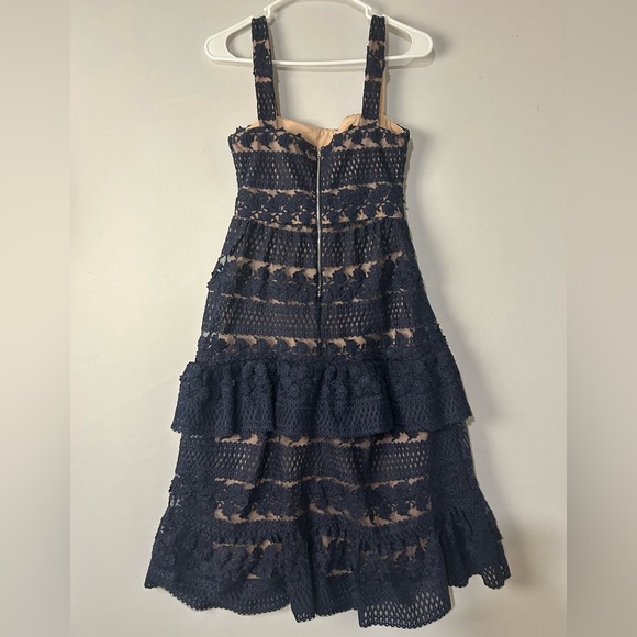 Lulus Women Size X Small Ethereal Navy Blue and Cream Lace Midi Dress Lined - Picture 8 of 14